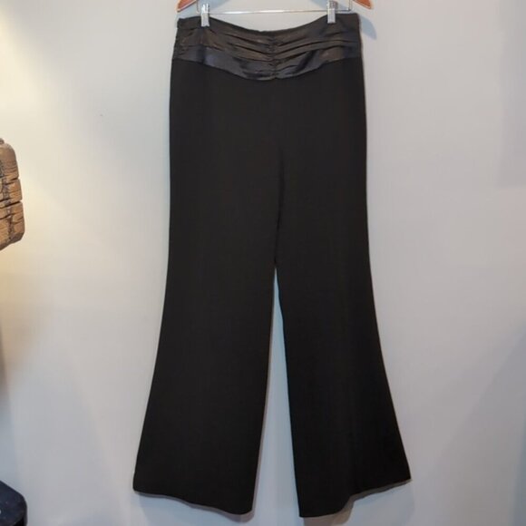 Bianca Nygard Pleated Satin Dress Pants Wide Leg High Rise Womens Size 12 Black - Picture 12 of 15